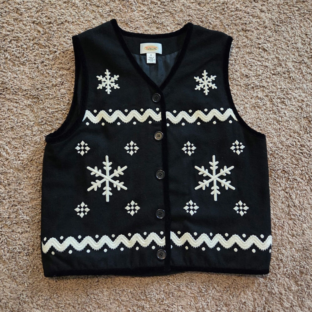 Talbots wool blend winter snowflakes vtg vest 90s holiday button up vest M